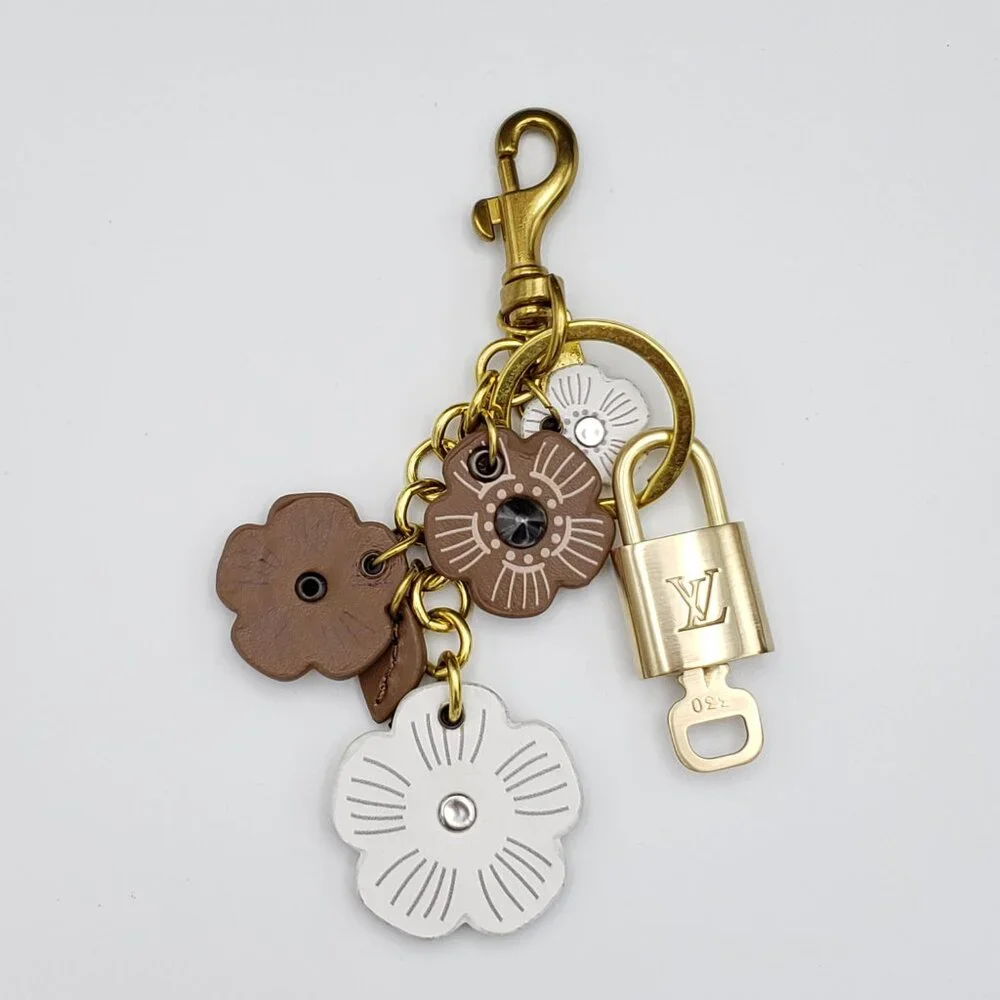 LV Gold Padlock 🔑 Authentic Louis Vuitton Charm + Unbranded Flower Keychain